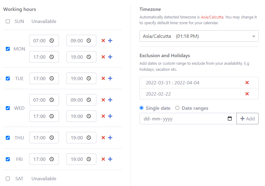 Time based bookings and calendar blocking